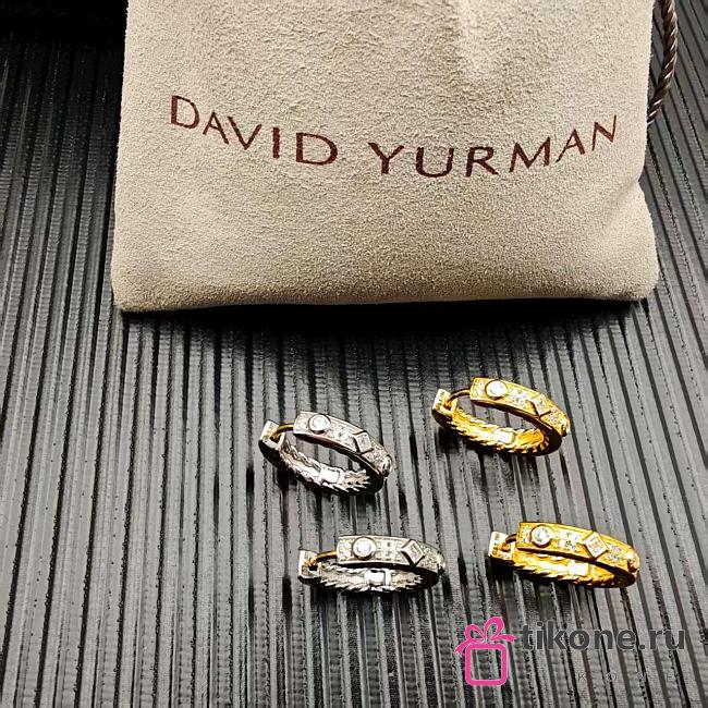 David Yurman Modern Renaissance Huggie Hoop Earrings 18K Yellow/ White Gold with Diamonds 12.3mm - 1