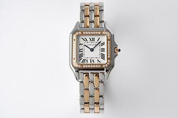 Panthere de Cartier Watch Rose/ White Gold Medium Model Bezel Set with Brilliant-cut Diamonds 27x37mm