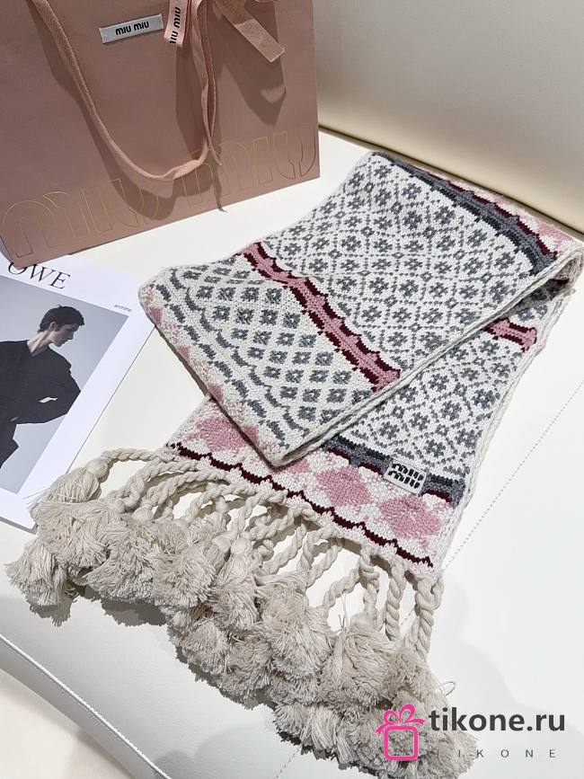 Miumiu Wool And Cashmere Scarf Talc/Pink - 22x160cm - 1