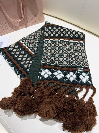 Miumiu Wool And Cashmere Scarf Cognac/Billiard Green - 22x160cm