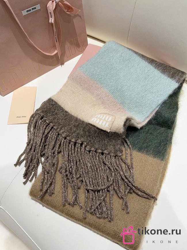 Miumiu Wool Scarf With Fringes Cognac/Tundra - 23x185cm - 1