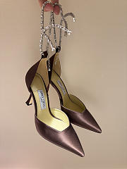 Jimmy Choo Saeda 100 Dark Brown Satin Pumps with Crystal Embellishment - 1
