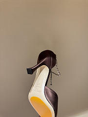 Jimmy Choo Saeda 100 Dark Brown Satin Pumps with Crystal Embellishment - 6