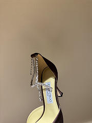 Jimmy Choo Saeda 100 Dark Brown Satin Pumps with Crystal Embellishment - 5