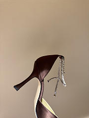 Jimmy Choo Saeda 100 Dark Brown Satin Pumps with Crystal Embellishment - 4