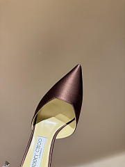 Jimmy Choo Saeda 100 Dark Brown Satin Pumps with Crystal Embellishment - 2