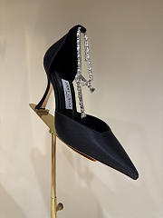 Jimmy Choo Saeda 100 Black Satin Pumps with Crystal Embellishment - 6