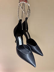 Jimmy Choo Saeda 100 Black Satin Pumps with Crystal Embellishment - 5