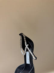 Jimmy Choo Saeda 100 Black Satin Pumps with Crystal Embellishment - 4