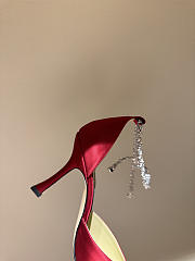 Jimmy Choo Saeda 100 Red Satin Pumps with Crystal Embellishment - 6
