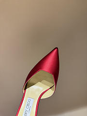Jimmy Choo Saeda 100 Red Satin Pumps with Crystal Embellishment - 5