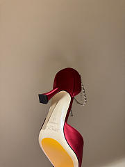 Jimmy Choo Saeda 100 Red Satin Pumps with Crystal Embellishment - 3