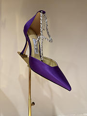 Jimmy Choo Saeda 100 Purple Satin Pumps with Crystal Embellishment - 4