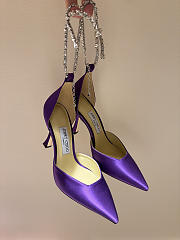 Jimmy Choo Saeda 100 Purple Satin Pumps with Crystal Embellishment - 3