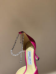 Jimmy Choo Saeda 100 Fuchsia Satin Pumps with Crystal Embellishment - 6