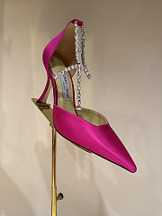 Jimmy Choo Saeda 100 Fuchsia Satin Pumps with Crystal Embellishment - 2