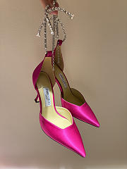 Jimmy Choo Saeda 100 Fuchsia Satin Pumps with Crystal Embellishment - 3