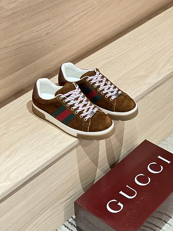Men's Gucci Ace Sneaker with Web Brown Suede 