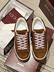 Men's Gucci Ace Sneaker with Web Brown Suede  - 2