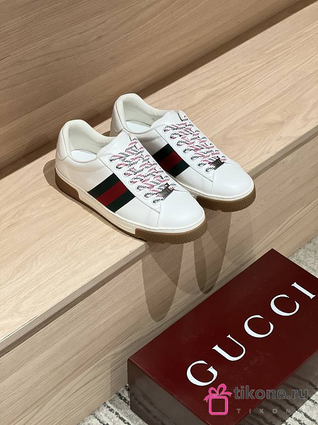 Men's Gucci Ace Sneaker with Web White Leather - 1
