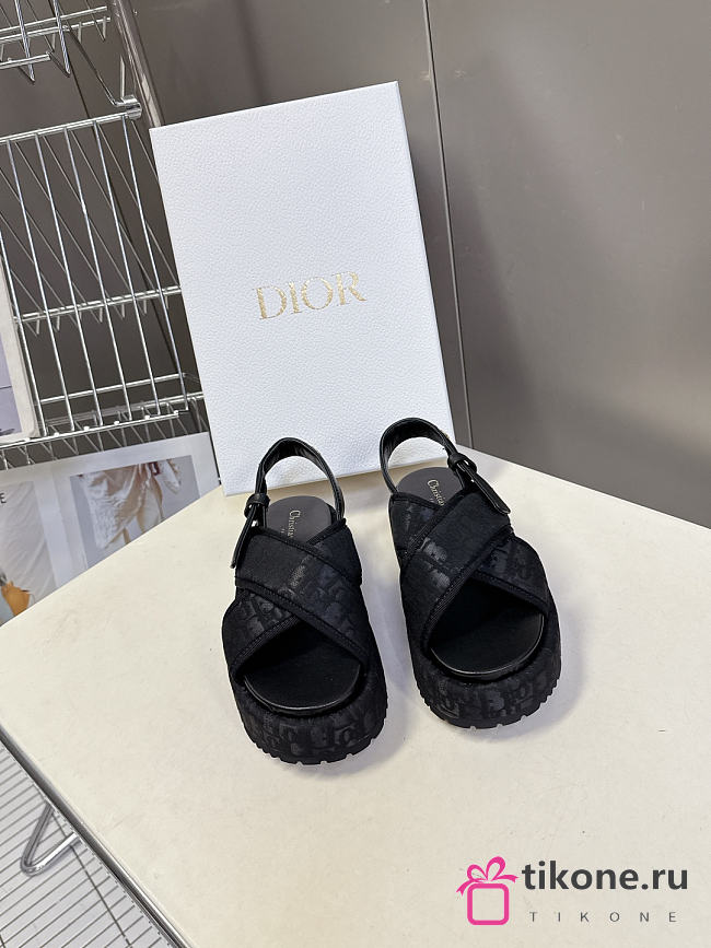 Dior D-Lane Platform Sandal Shiny Technical Fabric with Black Dior Oblique Print - 1