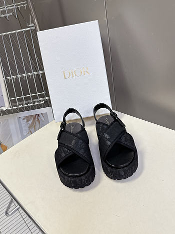 Dior D-Lane Platform Sandal Shiny Technical Fabric with Black Dior Oblique Print