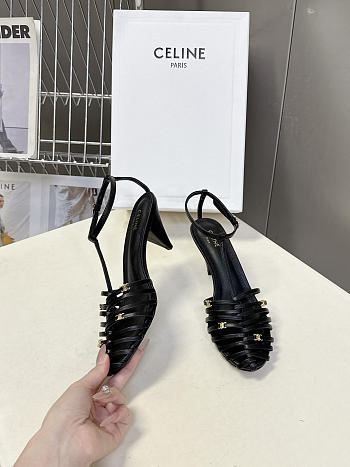 Celine Cage Heeled Sandal In Goatskin Black 6cm