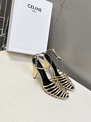 Celine Cage Strappy Sandal In Laminated Lambskin Gold 9mm - 5