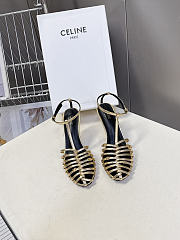 Celine Cage Strappy Sandal In Laminated Lambskin Gold 9mm - 3
