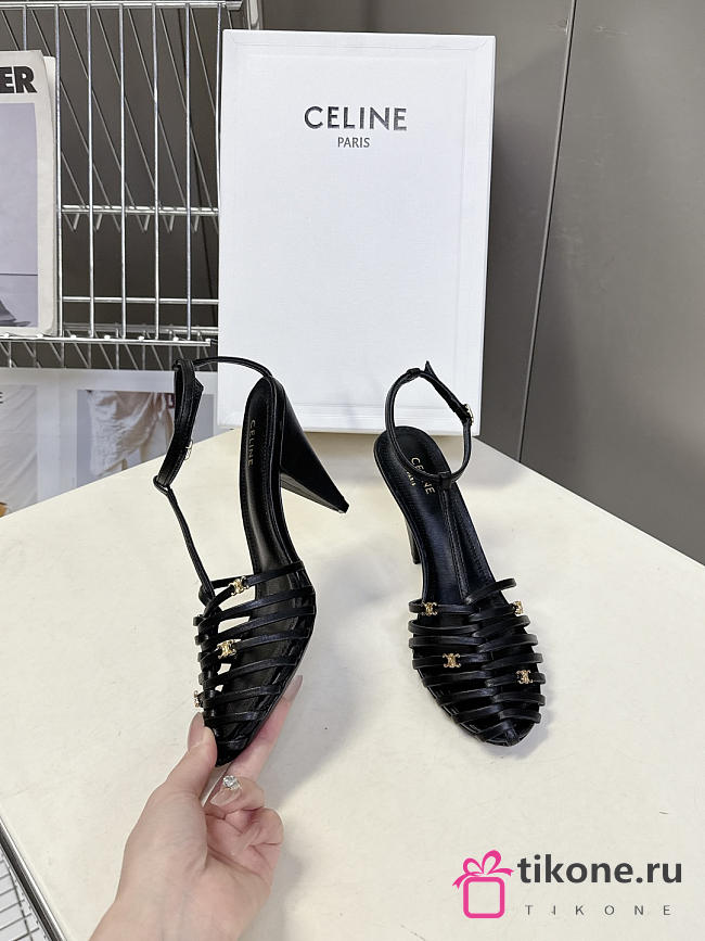 Celine Cage Strappy Sandal In Goatskin Black 9mm - 1