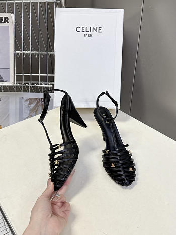 Celine Cage Strappy Sandal In Goatskin Black 9mm
