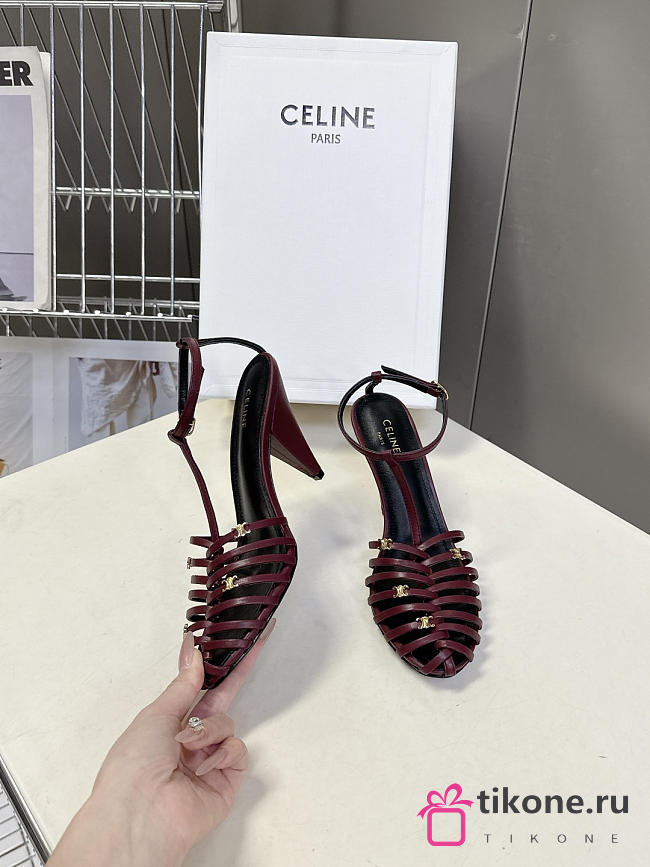 Celine Cage Strappy Sandal In Goatskin Burgundy 9mm - 1