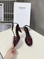 Celine Cage Strappy Sandal In Goatskin Burgundy 9mm - 1