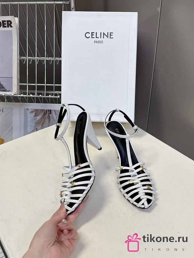 Celine Cage Strappy Sandal In Goatskin White 9mm - 1