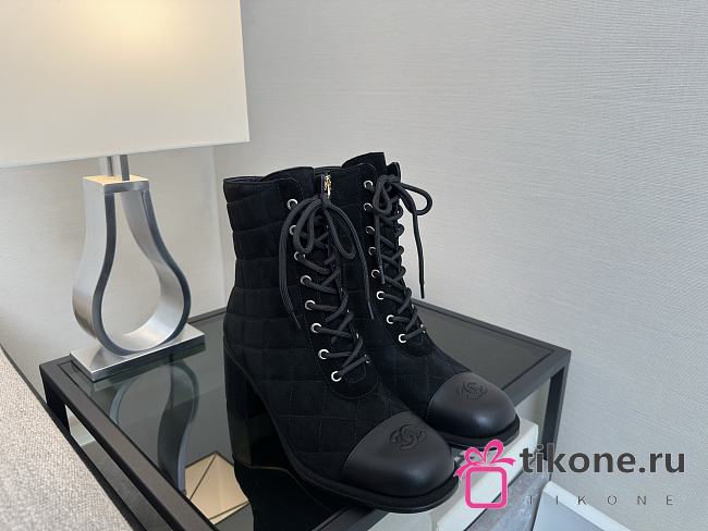 Chanel Lace-Up Shoes Suede Calfskin & Calfskin Black 70mm - 1