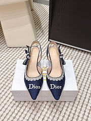 J'Adior Slingback Pump Blue Dior Oblique Embroidered Cotton and White Lace 3.5cm - 1