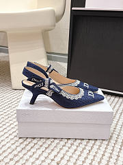 J'Adior Slingback Pump Blue Dior Oblique Embroidered Cotton and White Lace 3.5cm - 3