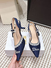 J'Adior Slingback Pump Blue Dior Oblique Embroidered Cotton and White Lace 3.5cm - 6