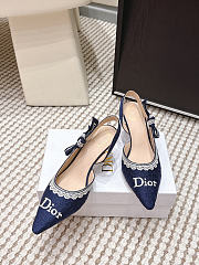 J'Adior Slingback Pump Blue Dior Oblique Embroidered Cotton and White Lace 3.5cm - 4