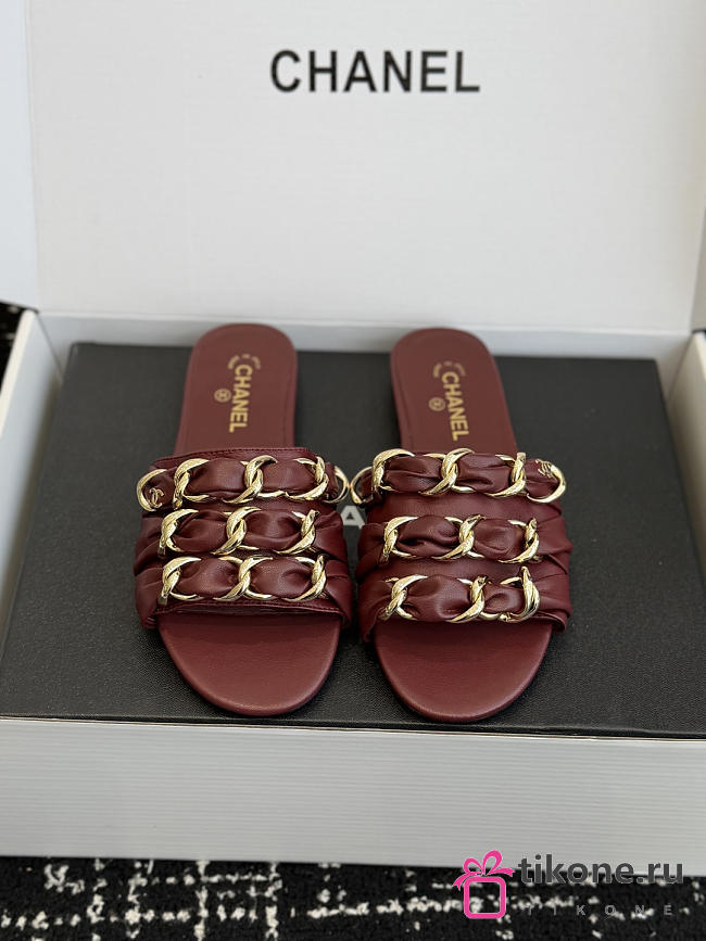 Chanel Mules Lambskin Burgundy - 1