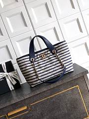 Chanel Deauville Tote Striped Canvas White Navy - 36x21.5x11cm - 1
