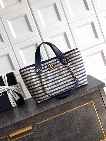 Chanel Deauville Tote Striped Canvas White Navy - 36x21.5x11cm