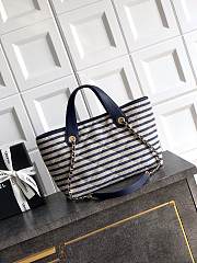 Chanel Deauville Tote Striped Canvas White Navy - 36x21.5x11cm - 3