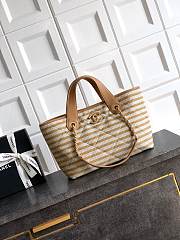 Chanel Deauville Tote Striped Canvas White Beige - 36x21.5x11cm - 3