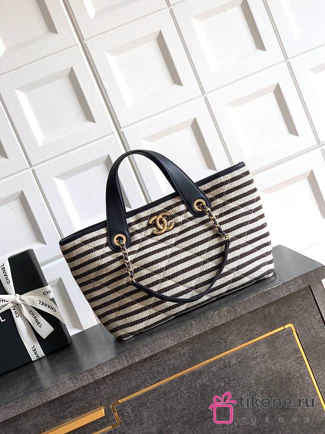 Chanel Deauville Tote Striped Canvas White Black - 36x21.5x11cm - 1