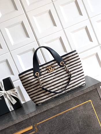 Chanel Deauville Tote Striped Canvas White Black - 36x21.5x11cm