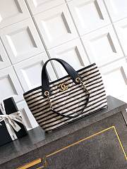 Chanel Deauville Tote Striped Canvas White Black - 36x21.5x11cm - 4