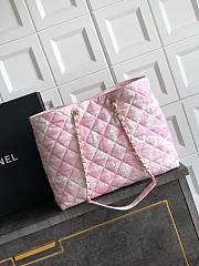 Chanel Shopping Bag Printed Denim & Gold Tone Metal Pink & White - 37x28.5x13cm - 2