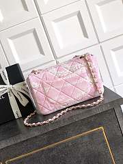 Chanel Flap Bag Printed Denim & Gold-Tone Metal White & Pink - 15x24x6.5cm - 6