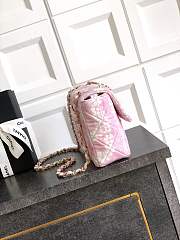 Chanel Flap Bag Printed Denim & Gold-Tone Metal White & Pink - 15x24x6.5cm - 4
